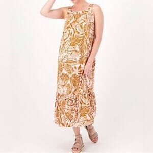 Koolaburra by Ugg Pink Honey Tropical Print Tiered Tank Style Lounge Maxi Dress